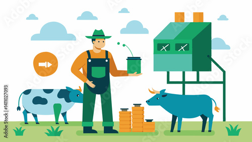 By utilizing precision feed management a farmer is able to reduce the use of antibiotics in their operation promoting healthier and more resistant livestock.. Vector illustration