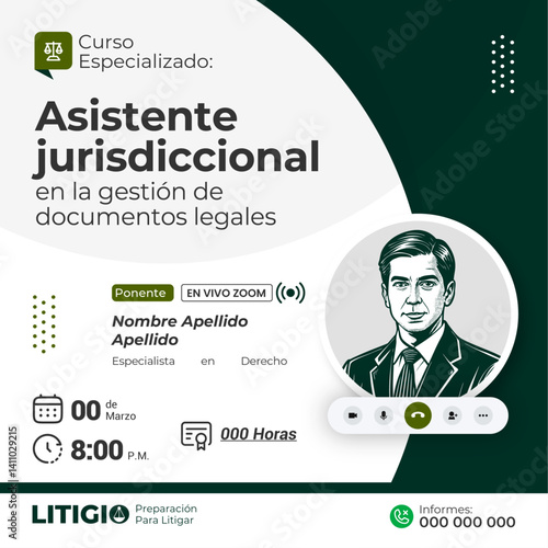 Plantilla de flyer profesional para cursos legales - con detalle verdes oscuros