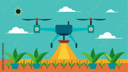 Drones equipped with infrared cameras that can detect crop health and moisture levels allowing farmers to target irrigation to specific areas of the field.. Vector illustration