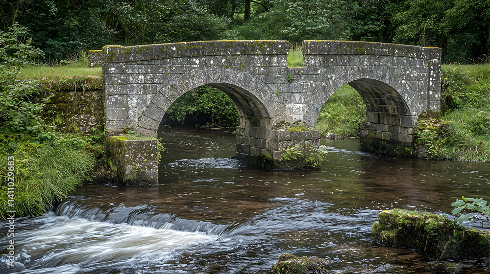Fototapeta premium Stone Arch Bridge Over Rustic River