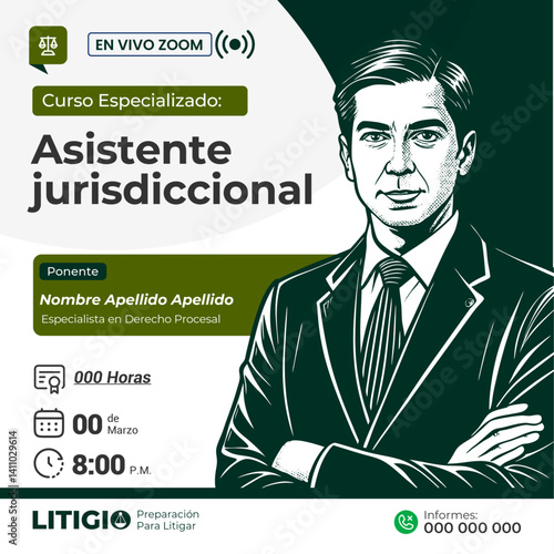 Plantilla de flyer profesional para cursos legales - con detalle verdes oscuros