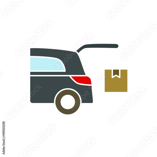 car trunk with package box, simple flat style, illustration, logo sign symbol pictogram template, for ui or ux isolated on white for mobile app, editable