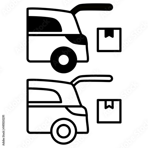 car trunk with package box, simple flat style, illustration, logo sign symbol pictogram template, for ui or ux isolated on white for mobile app, editable