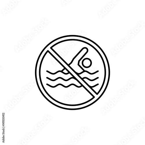 no swimming area icon, simple flat style, illustration, logo sign symbol pictogram template, for ui or ux isolated on white for mobile app, editable
