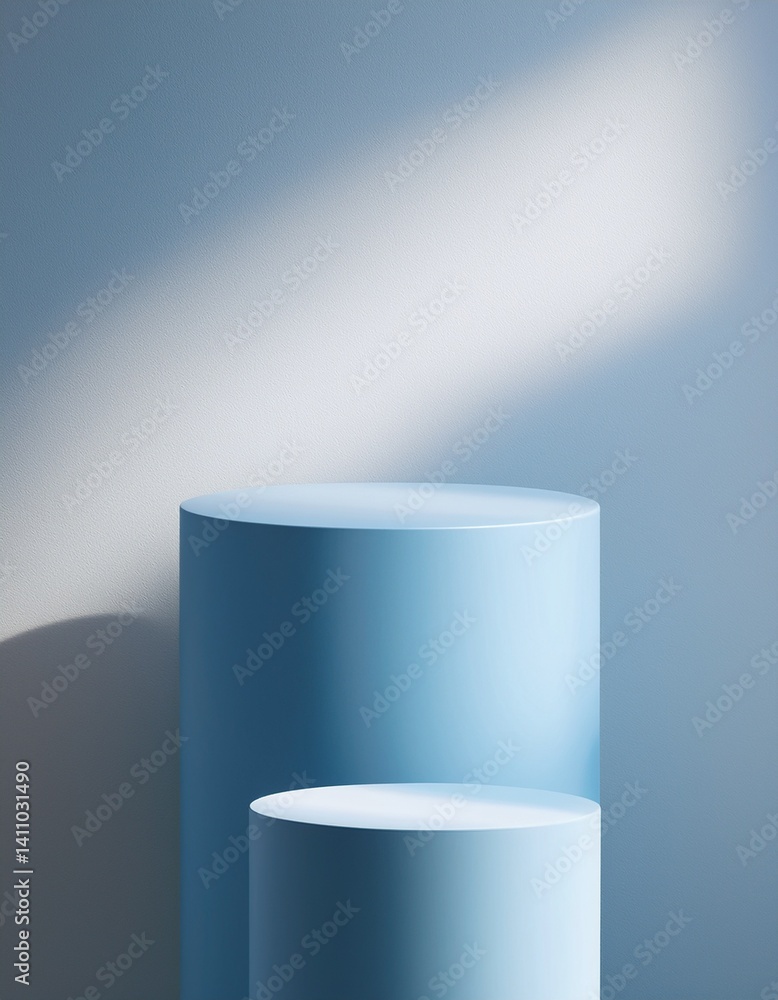 Empty pale blue cylinders podium Empty pale blue cylinders podium