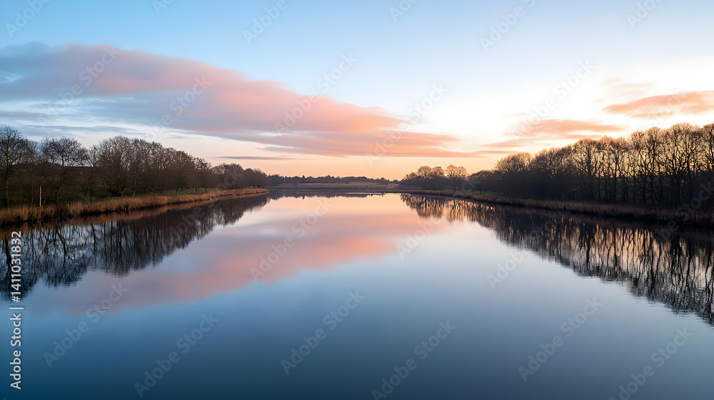 Obraz premium Serene River Sunset Landscape