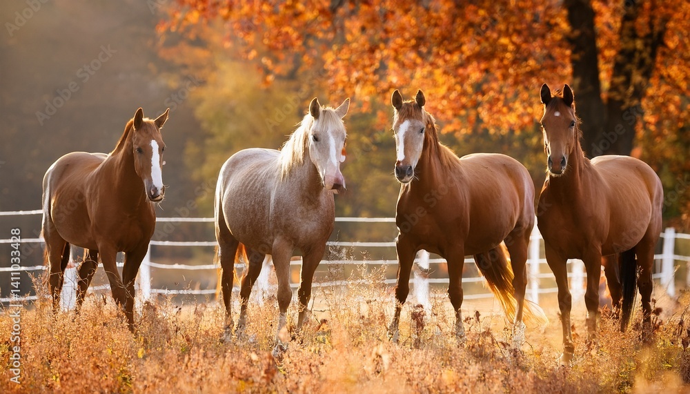 Obraz premium Horses in ranch during autumn