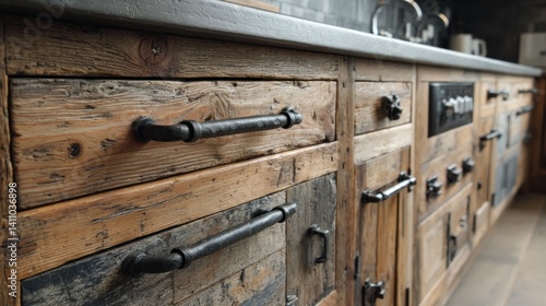 Reclaimed wood kitchen with iron handles and raw finishes