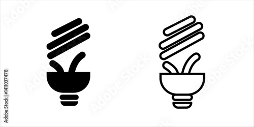 set of light bulb icon on white background. Idea symbol. Electric lamp, light, innovation, solution, creative thinking, electricity. Outline, flat and colored style. Flat design.	