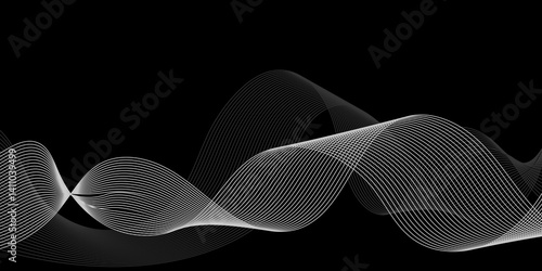 Abstract black background with whit line. Modern template abstract design flowing particles digital frequency track equalizer. abstract wave line for banner, wallpaper background with wave design