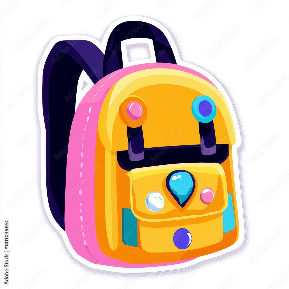 Fototapeta premium Playful Yellow Backpack Illustration with Pink Accents