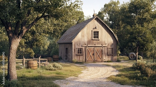 Obraz na płótnie Rustic barn exterior with a charming, weathered look, wooden accents, and traditional country charm. w salonie