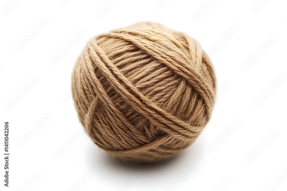 Soft, brown woolen yarn, twisted into a neat ball, isolated on a white background Soft, brown woolen yarn, twisted into a neat ball, isolated on a white background