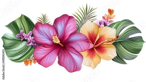 Tropical flowers with vivid colors and intricate details, isolated PNG