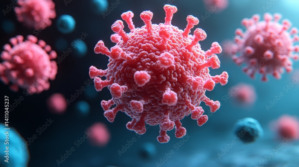 3d illustration of cancer cells growing on human tissue surface, microscopic medical visualization of tumor cell formation, metastasis, and oncology concept, the aggressive nature of cancerous growth 3d illustration of cancer cells growing on human tissue surface, microscopic medical visualization of tumor cell formation, metastasis, and oncology concept, the aggressive nature of cancerous growth
