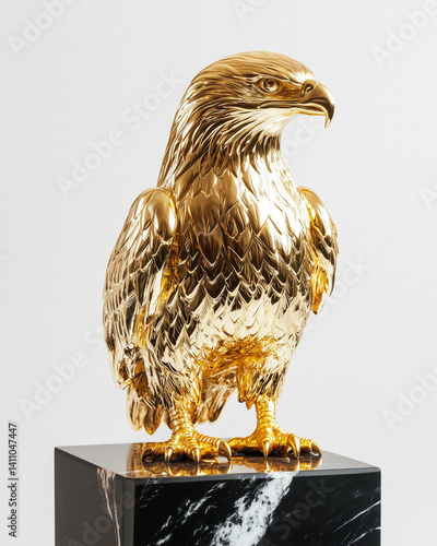 xquisite 24k Gold Eagle Statue on Black Marble Pedestal