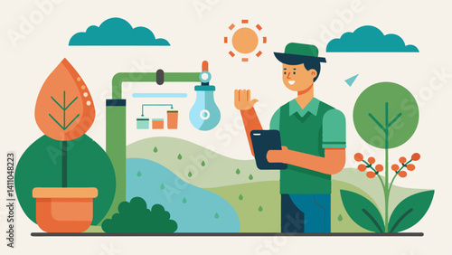 Drought Mitigation AIpowered irrigation scheduling helps farmers mitigate the impact of drought by optimizing water usage and conserving resources.. Vector illustration