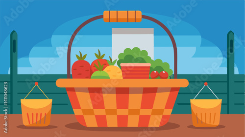 The desolate basket at the farmers market was a painful reminder of the hardships faced by both farmers and consumers due to the severe food shortages.. Vector illustration