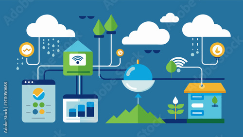 Integrated weather forecasting systems that automatically adjust feeding schedules and monitor water levels to prepare for weather changes and prevent any potential damage.. Vector illustration
