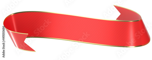 3D Render of a Red Ribbon Banner with Gold Trim, Perfect for Festive Designs