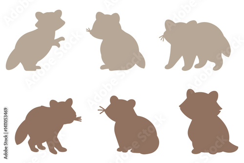 Raccoon Silhouette Icon Set. Animal Illustration Design
