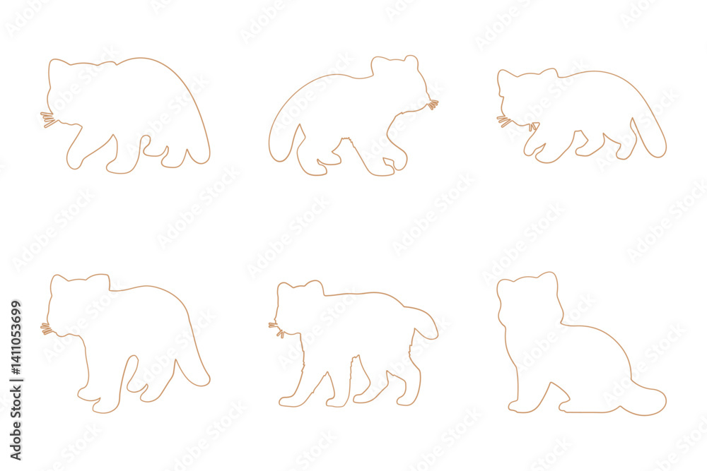 Fototapeta premium Red Panda Outline Icon Set. Animal Illustration Design