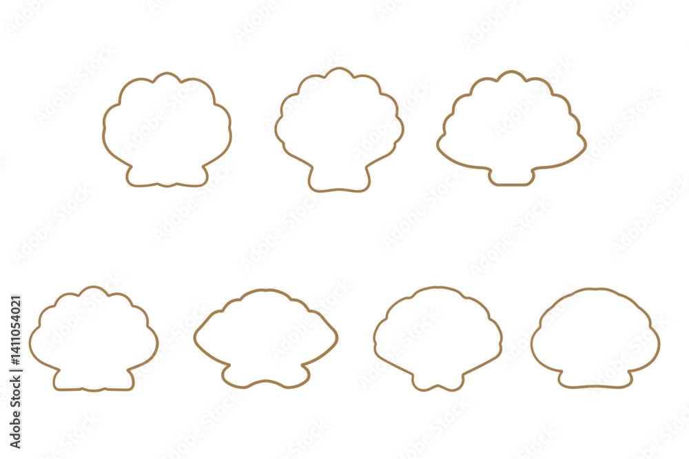 Scallop Outline Icon Set. Animal Illustration Design Scallop Outline Icon Set. Animal Illustration Design