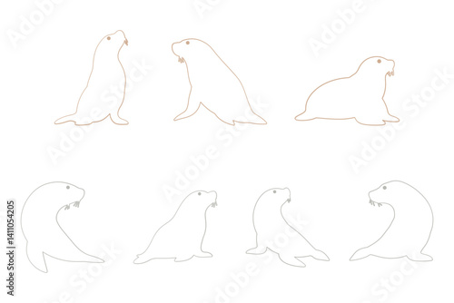 Sea Lion Outline Icon Set. Animal Illustration Design