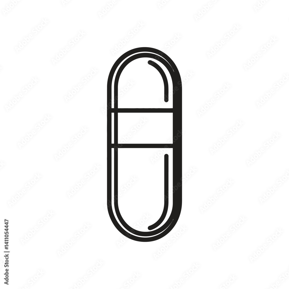 Black Capsule Pill Isolated on Transparent Background Outline Icon Style Black Capsule Pill Isolated on Transparent Background Outline Icon Style