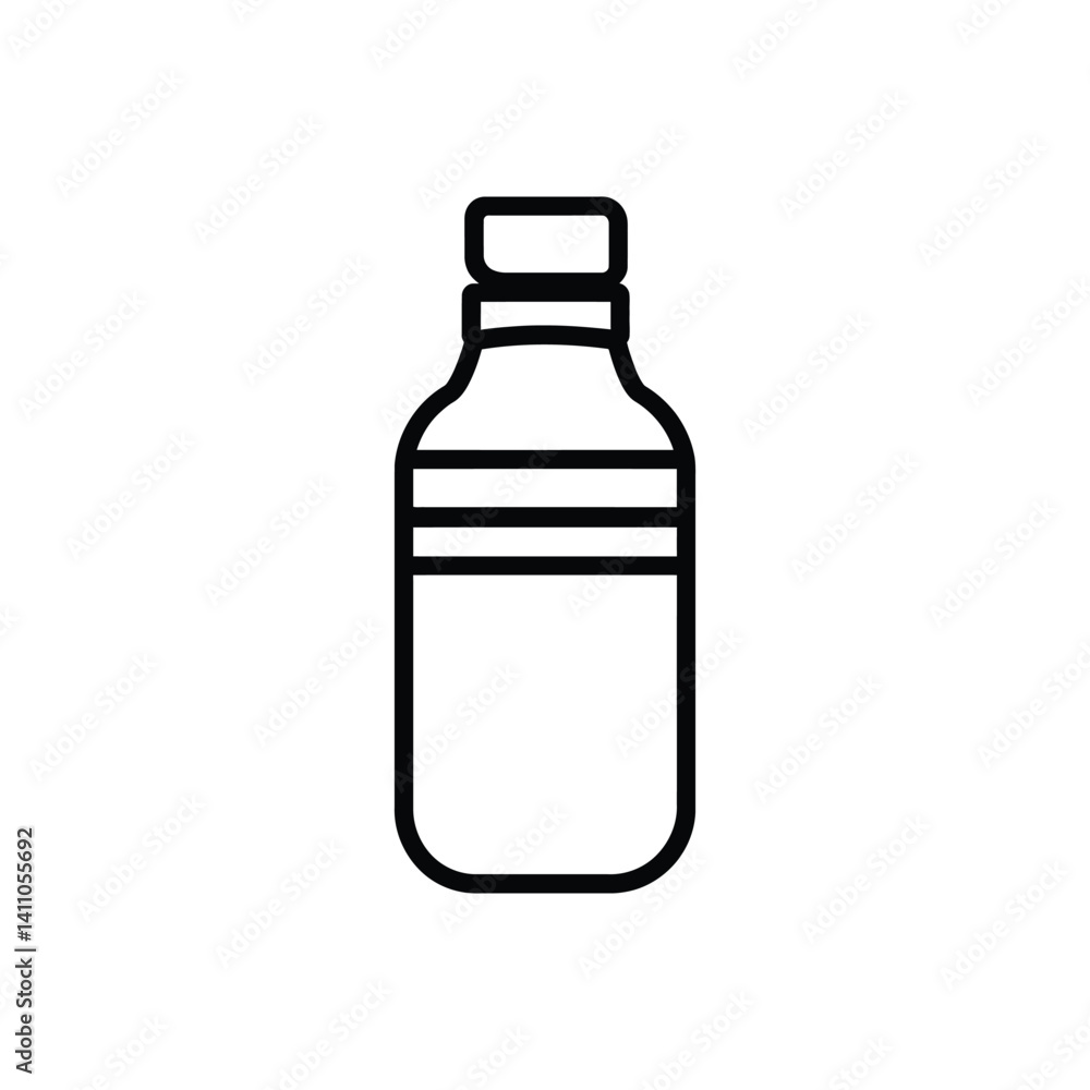 Black Outline Bottle Icon with Cap and Horizontal Stripes on Transparent Black Outline Bottle Icon with Cap and Horizontal Stripes on Transparent