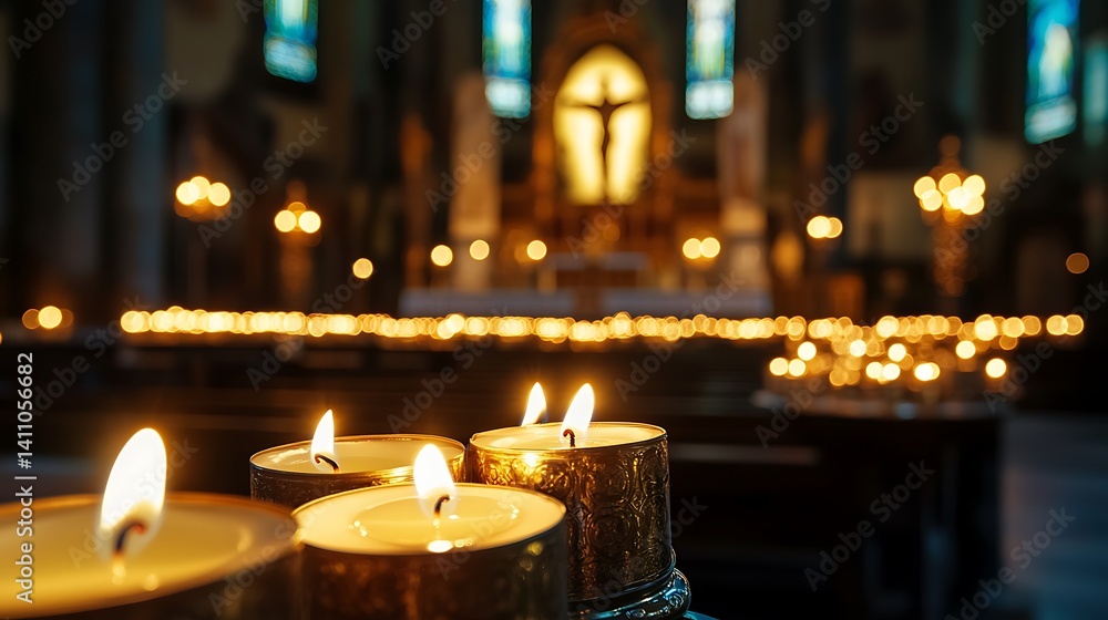 Candles Lit in a Church, a Peaceful and Serene Atmosphere Candles Lit in a Church, a Peaceful and Serene Atmosphere