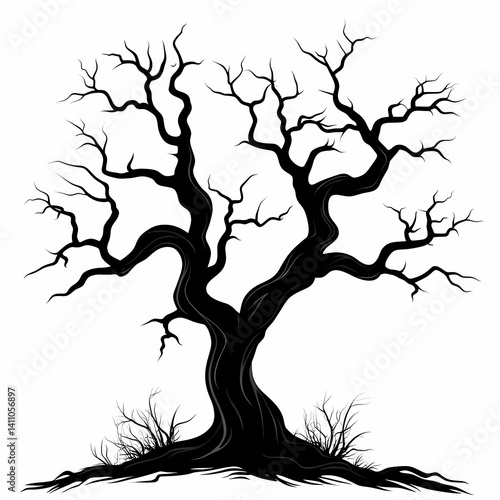 Abstract Tree Silhouette: Eerie Black and White Nature Art for Halloween Decorations