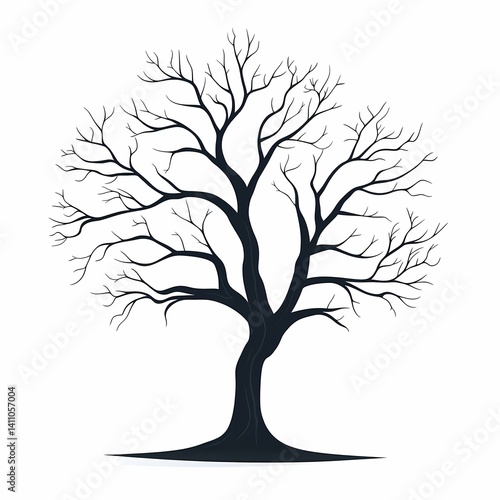 Minimalistic Black Vector Illustration of Leafless Tree Silhouette with Branches and Roots – Perfect for Monochrome Graphic Design and Seasonal Nature Art