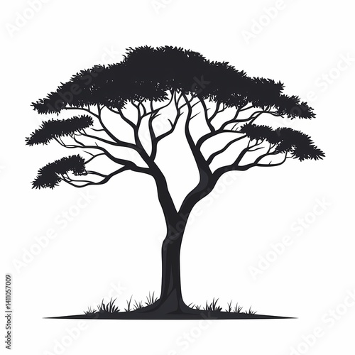 Elegant Tree Silhouette: Nature Art with Black Silhouettes and Botanical Beauty in Tranquil Woodland Scenery