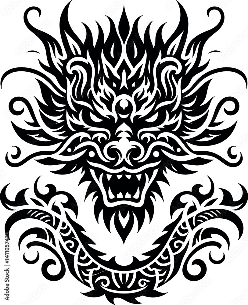 Tribal Tattoo Artwork of an Oriental Dragon’s Face Tribal Tattoo Artwork of an Oriental Dragon’s Face