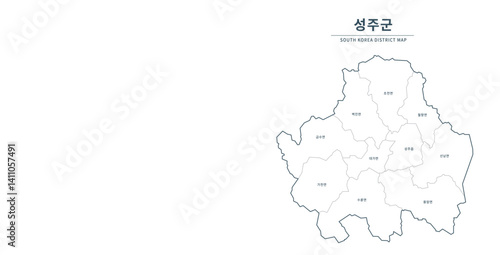 Seongju-gun Map. Map of South Korea with Major Cities, Clean Line Design on White Background.