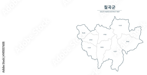 Chilgok-gun Map. Map of South Korea with Major Cities, Clean Line Design on White Background.