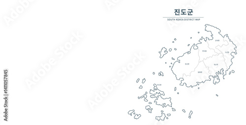 Jindo-gun Map. Map of South Korea with Major Cities, Clean Line Design on White Background.