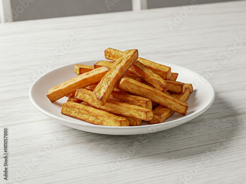 a white plate filled with Patat - Thick Dutch fries.