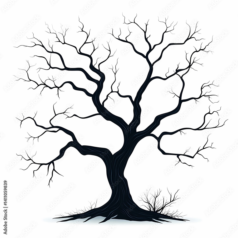 Abstract Black Tree Illustration. Mysterious, Leafless Branches & Roots Silhouette - Artistic, Decorative Background Design Abstract Black Tree Illustration. Mysterious, Leafless Branches & Roots Silhouette - Artistic, Decorative Background Design