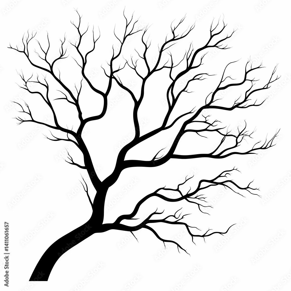 Obraz premium Minimalist Tree Silhouette. Organic Nature-Inspired Artwork Design with Intricate Branches - Tranquil Seasonal Vector Illustration