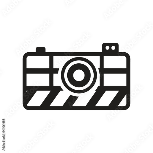 Camera Icon, Photographic Lens Element, Diagonal Line Pattern Isolated on Transparent