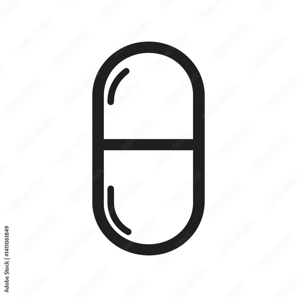 Capsule Pill Icon in Black Line Style and Transparent BG Capsule Pill Icon in Black Line Style and Transparent BG