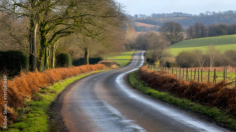 Countryside Dirt Road Through Trees And Fields Countryside Dirt Road Through Trees And Fields
