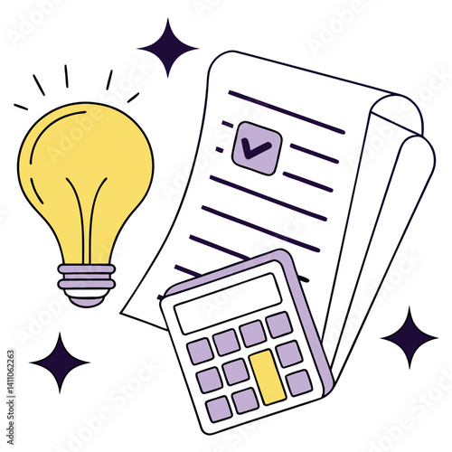 Financial Idea Generation: Light Bulb, Calculator, and Approved Documents.