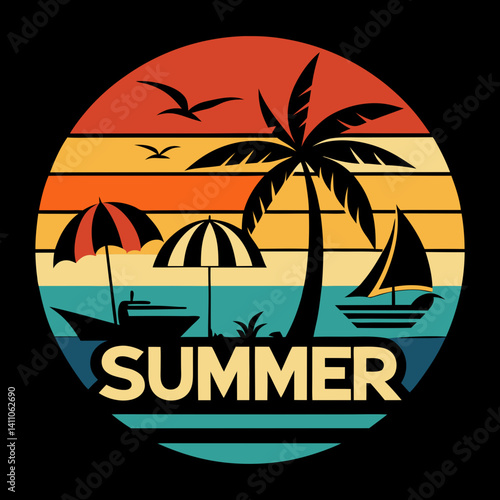 Wallpaper Mural Simple and clean Summer beach silhouette style illustration with white background Torontodigital.ca