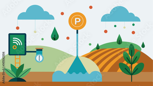 Sensors p in the soil provide accurate information on moisture levels helping farmers make datadriven decisions on irrigation.. Vector illustration