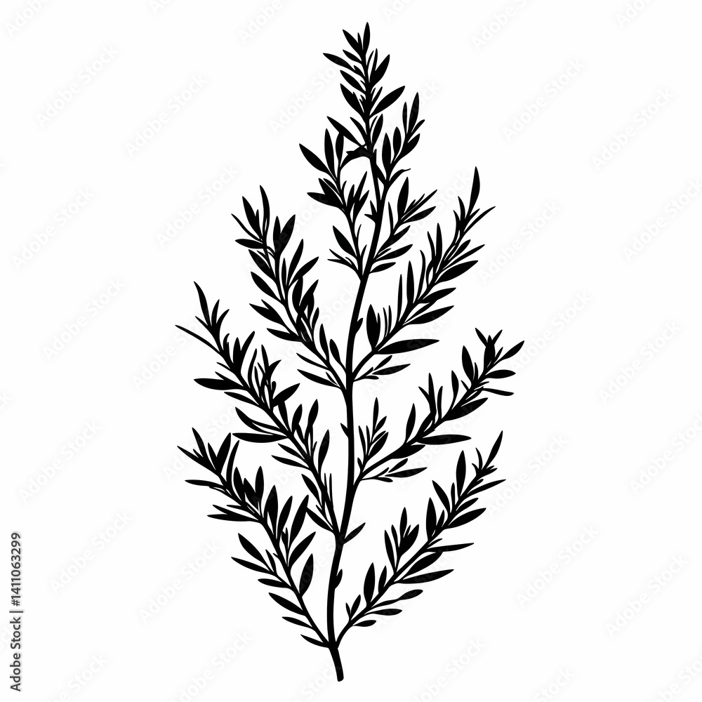 Minimalist Botanical Illustration. Black Silhouette Leaf Branch for Elegant Nature Graphics and Herbal Decoration Minimalist Botanical Illustration. Black Silhouette Leaf Branch for Elegant Nature Graphics and Herbal Decoration