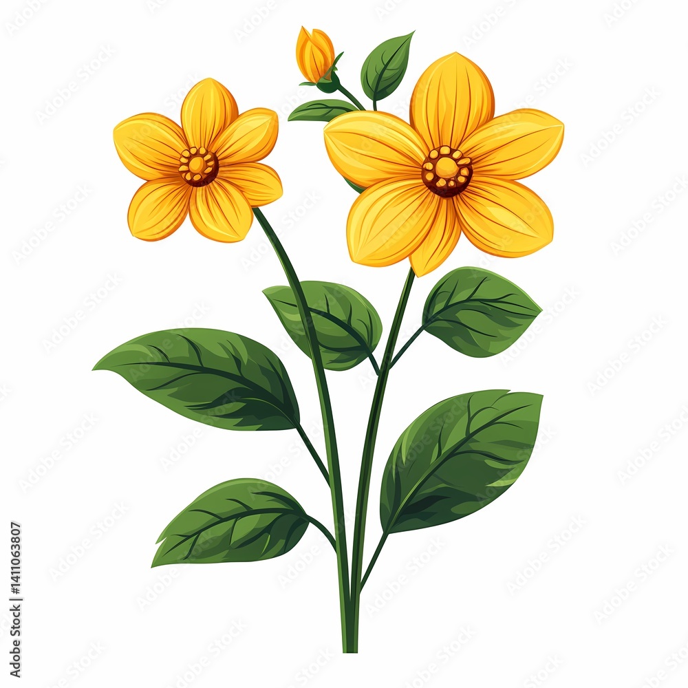 Fototapeta premium Floral Illustration of a Yellow Flower. Vibrant and Cheerful Botanical Design for Natural Garden Decor