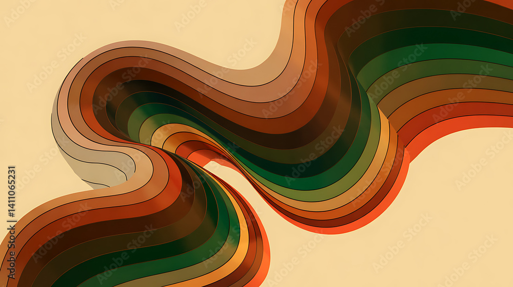 Fototapeta premium Swirling waves of earth-toned stripes create a mesmerizing abstract design perfect for backgrounds or graphic projects evoking a sense of flow and modern style.